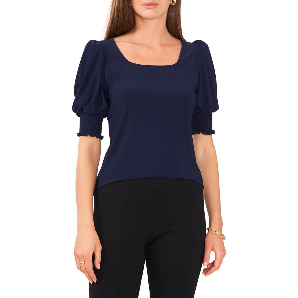 Chaus Square Neck Smocked Sleeve Blouse In Blue