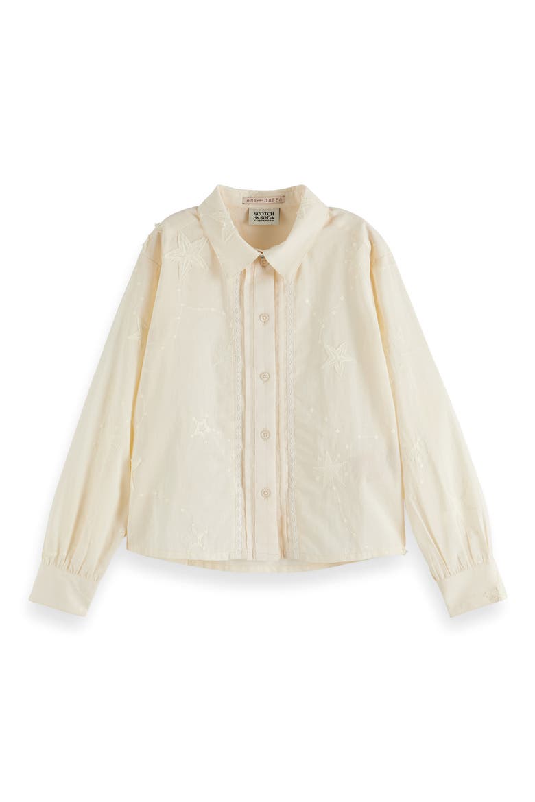 Kids' Star Embroidered Cotton Button-Up Shirt, Main, color, EGGNOG