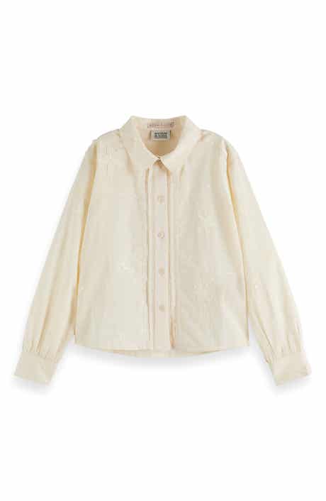 Kids' Star Embroidered Cotton Button-Up Shirt
