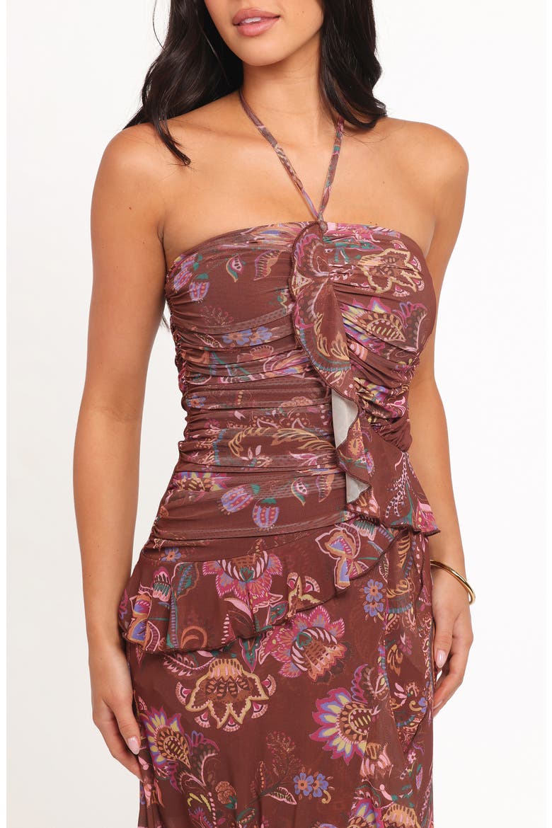 Sorbet Floral Print Halter Dress, Alternate, color, BROWN FLORAL