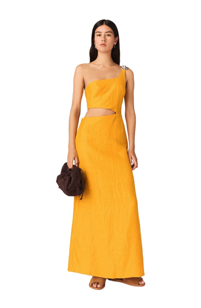 maje Asymmetrical Linen-Blend Dress, Alternate, color, Orange
