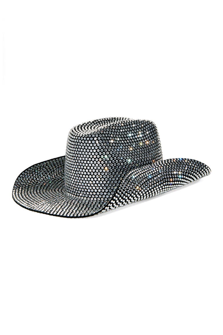 Crystal Embellished Felted Wool Cowboy Hat, Main, color, BLACK