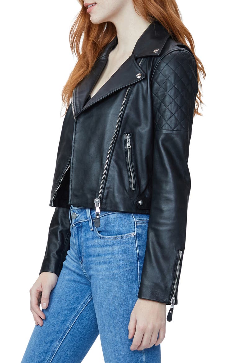 Danisa Crop Leather Jacket, Alternate, color, BLACK