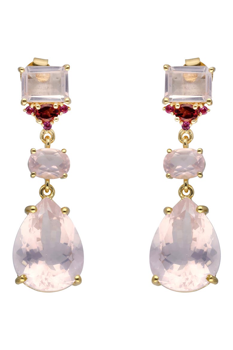Rose Quartz & Rhodolite Drop Earrings, Main, color, PINK