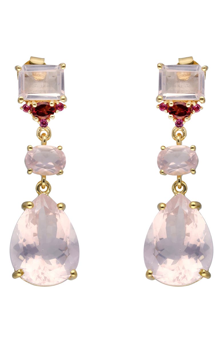 YS GEMS Rose Quartz & Rhodolite Drop Earrings, Main, color, Pink