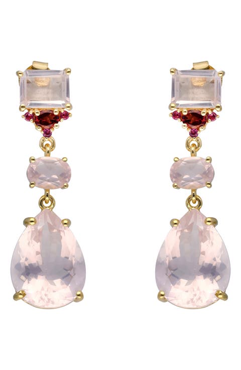 Rose Quartz & Rhodolite Drop Earrings