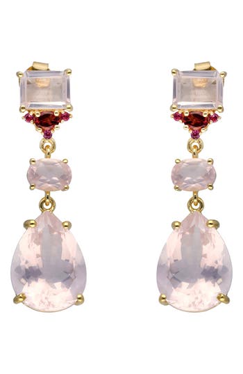Ys Gems Rose Quartz & Rhodolite Drop Earrings In Pink