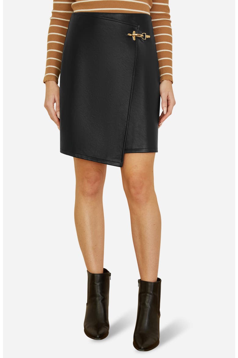 Faux Leather Wrap Mini Skirt, Main, color, Black