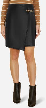 Yumi Faux Leather Wrap Mini Skirt