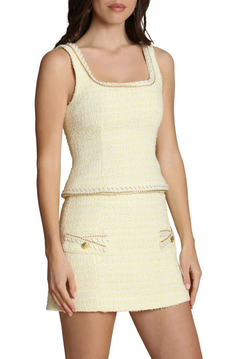 Chain Trim Sleeveless Tweed Top, Alternate, color, LIGHT YELLOW