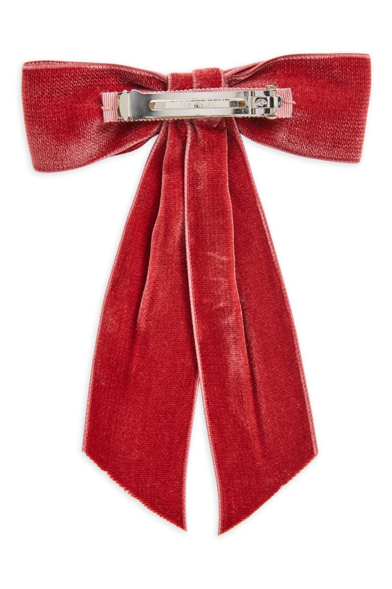 Wide Velvet Bow Barrette, Alternate, color, ANTIQUE ROSE