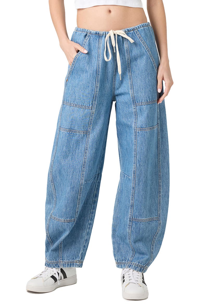 Low Rise Drawstring Barrel Leg Jeans, Main, color, FAN MAIL