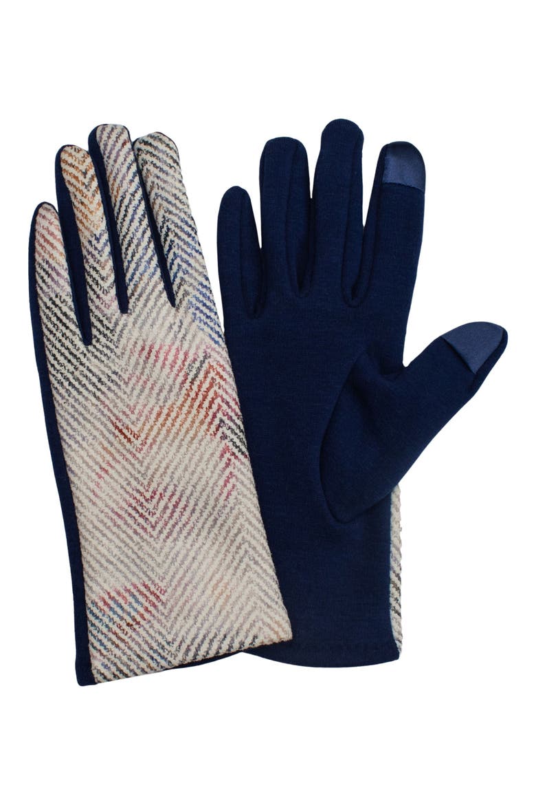 Chevron Jersey Touchscreen Gloves, Main, color, NAVY