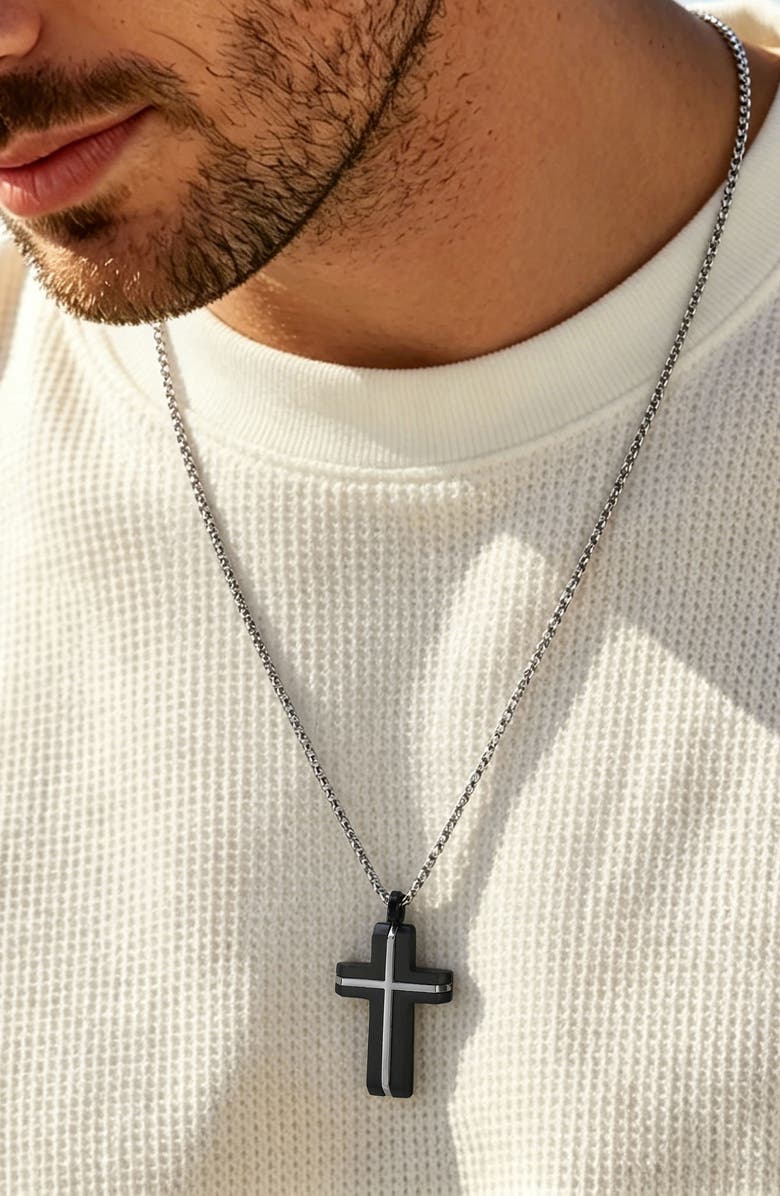 EDFORCE INLAY CROSS NECKLACE, Alternate, color, Black