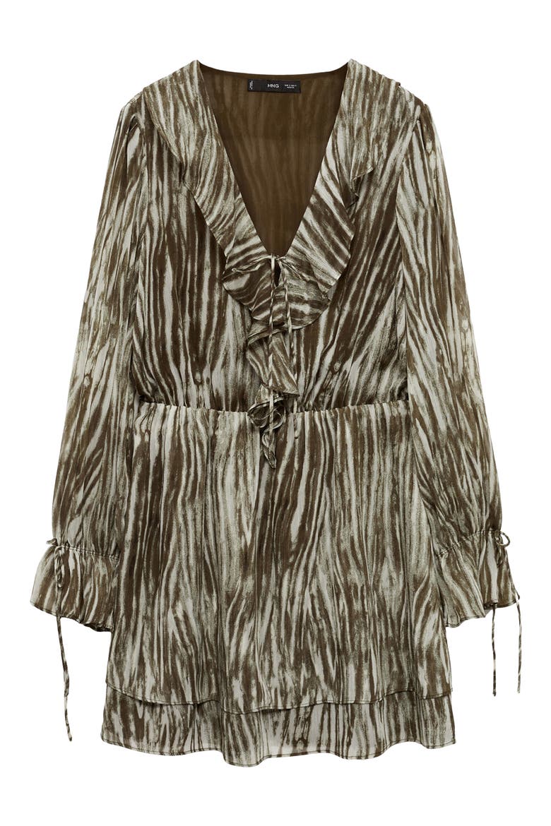 Ruffle Print Long Sleeve Minidress, Alternate, color, GREEN