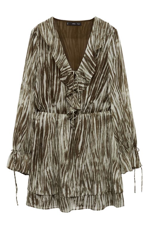 Mango Ruffle Print Long Sleeve Minidress In Green