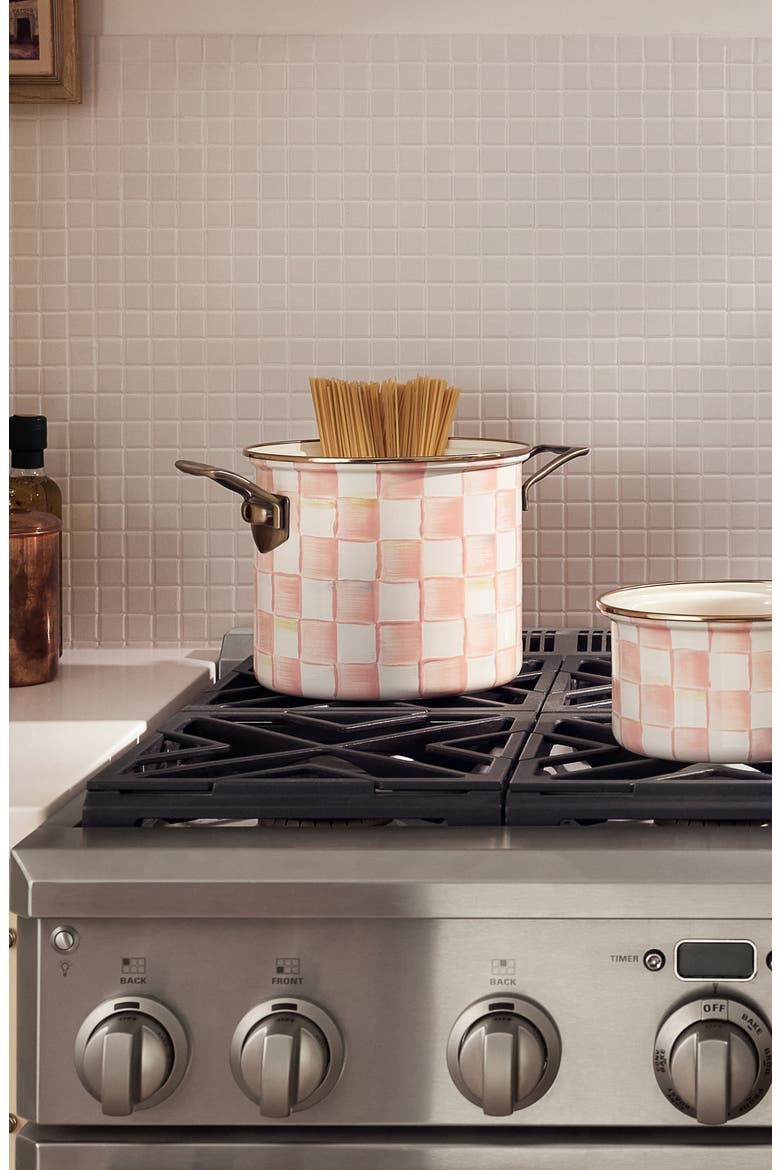 Rosy Check Enameled Steel 7-Quart Stock Pot, Alternate, color, ROSY