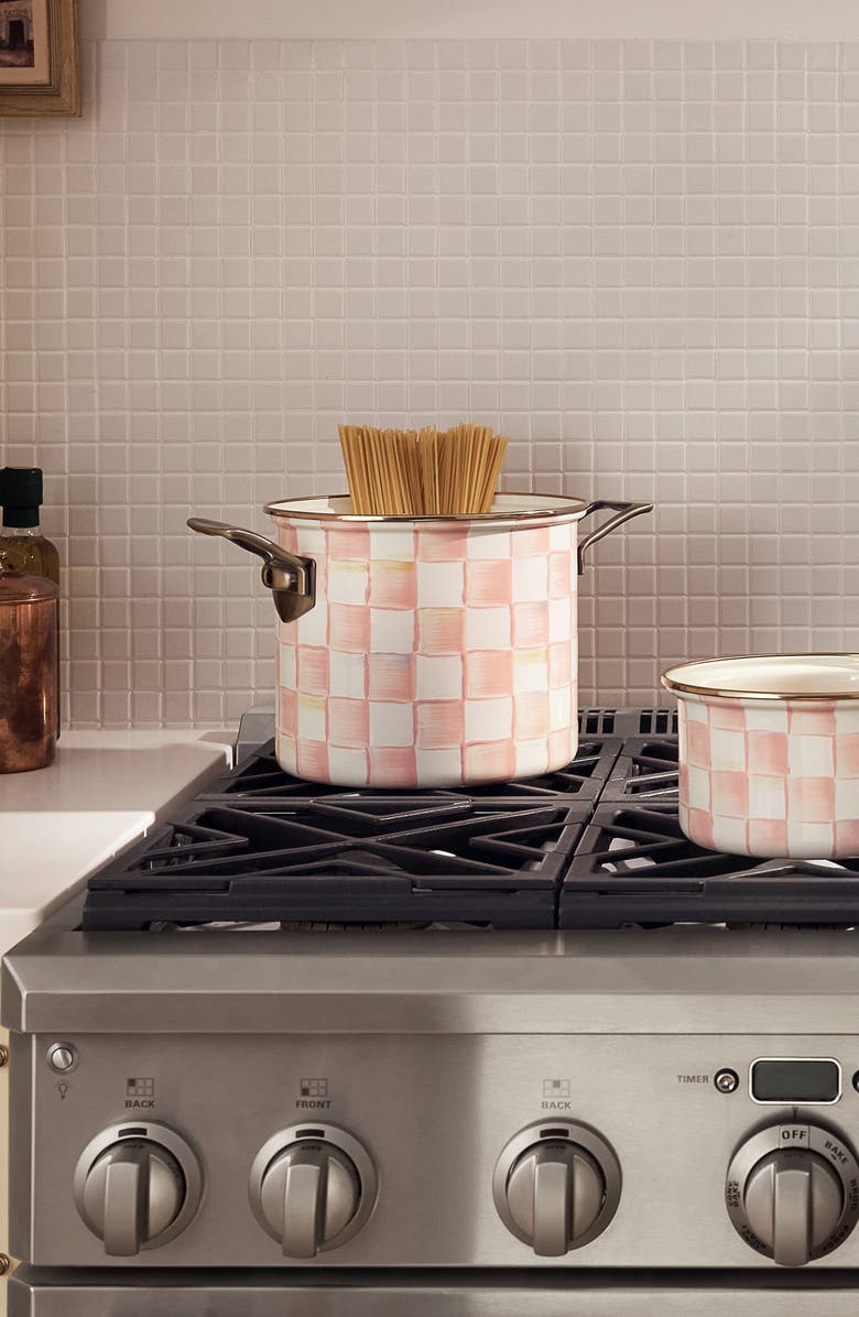 MACKENZIE CHILDS Rosy Check Enameled Steel 7-Quart Stock Pot, Alternate, color, Rosy