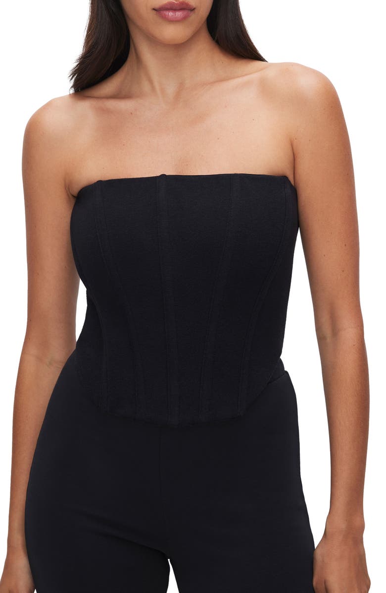Good American Strapless Brushed Fleece Corset Top, Main, color, 