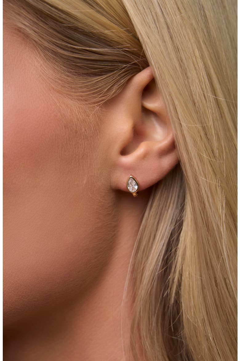 Rhea Pear Cut Huggie Hoop Earrings, Alternate, color, GOLD