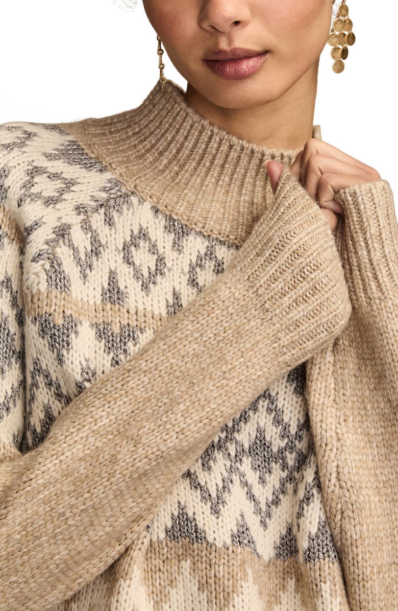 Lucky Brand Fair Isle Mock Neck Sweater, Alternate, color, Cream Heather
