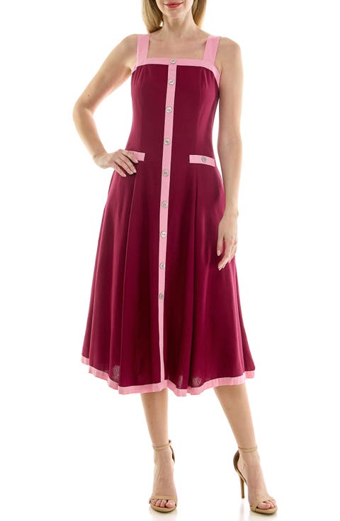 Square Neck Fit & Flare Midi Dress