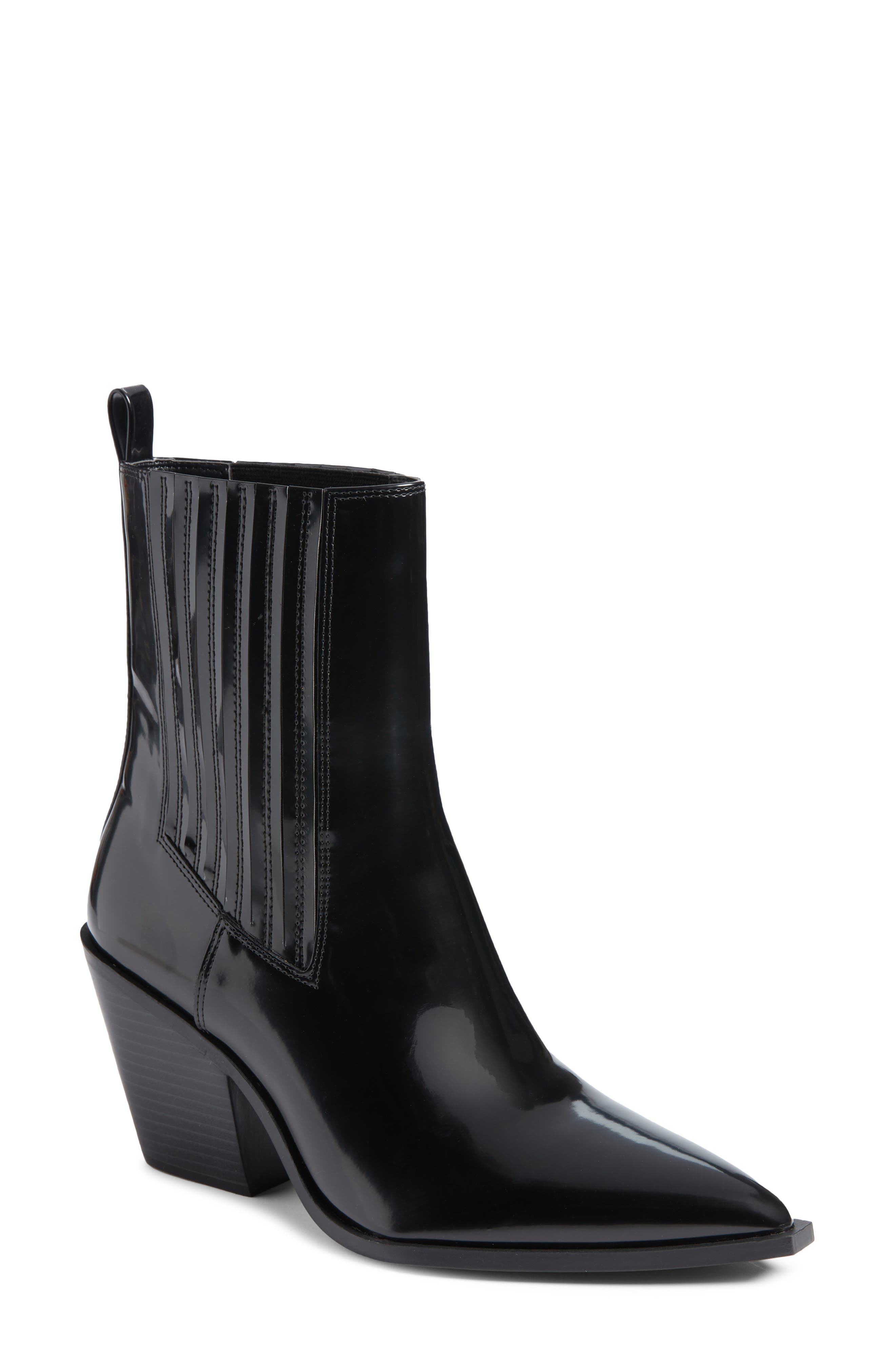 Angie Faux Leather Western Bootie, Main, color, BLACK