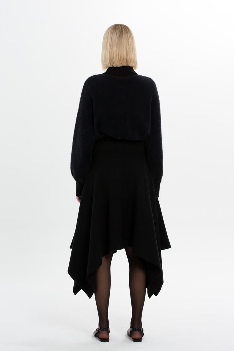Elasticated Waist Asymmetric Knit Midi Skirt, Alternate, color, Black