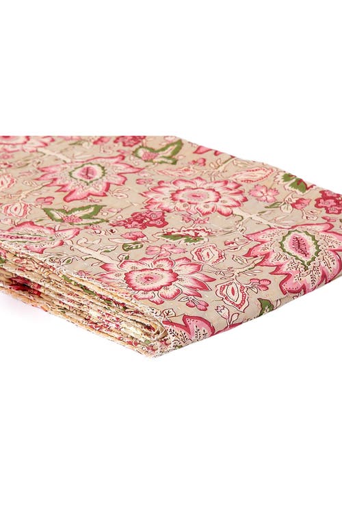 Taj Hotel Vintage Cotton Kantha Throw Blanket In Pink Floral