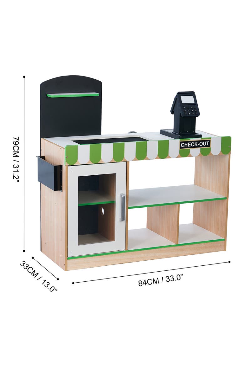 Cashier Austin Checkout Counter Stand Playset, Alternate, color, GREEN / WOOD