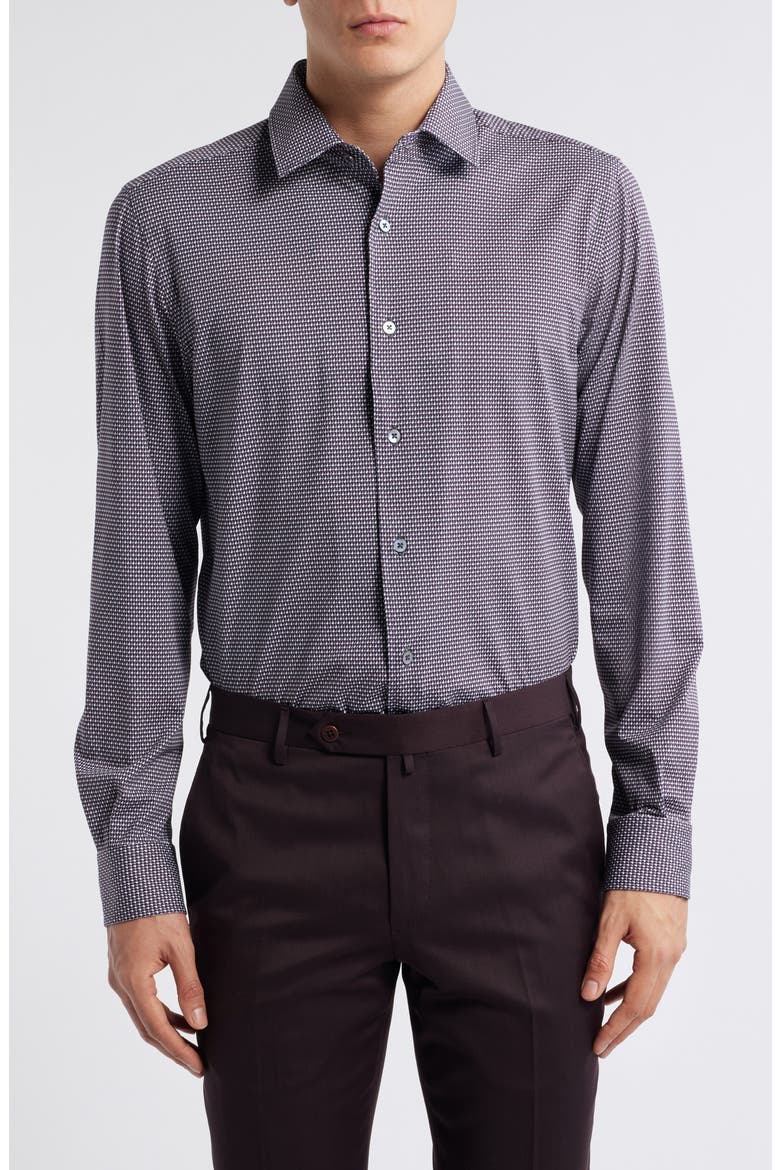 Abbey Geometric Print Knit Cotton Blend Dress Shirt, Main, color, GREY