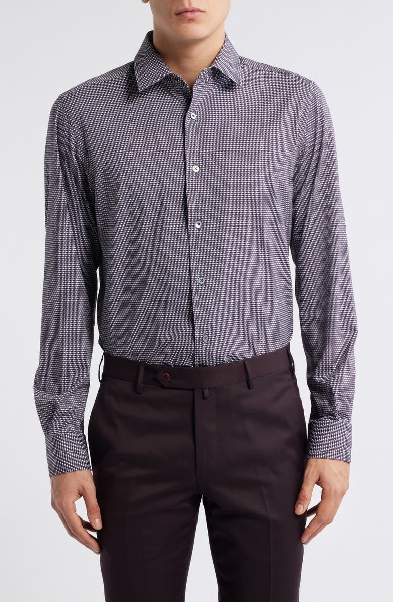 Zanella Abbey Geometric Print Knit Cotton Blend Dress Shirt, Main, color, Grey