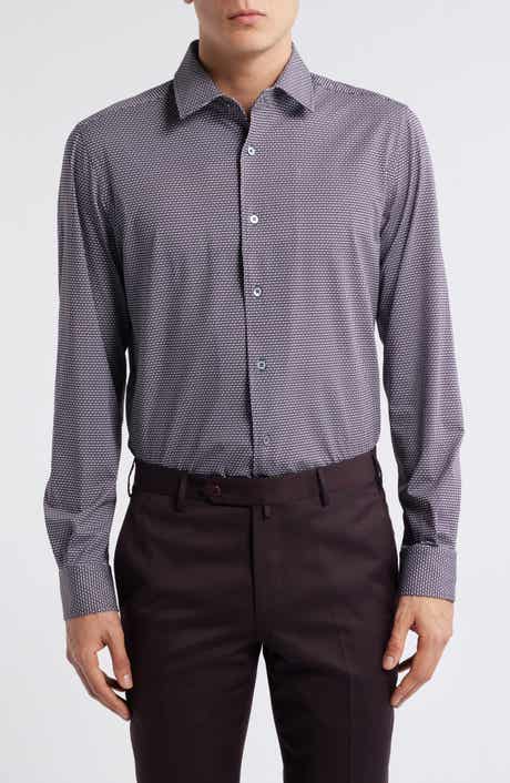 Abbey Geometric Print Knit Cotton Blend Dress Shirt