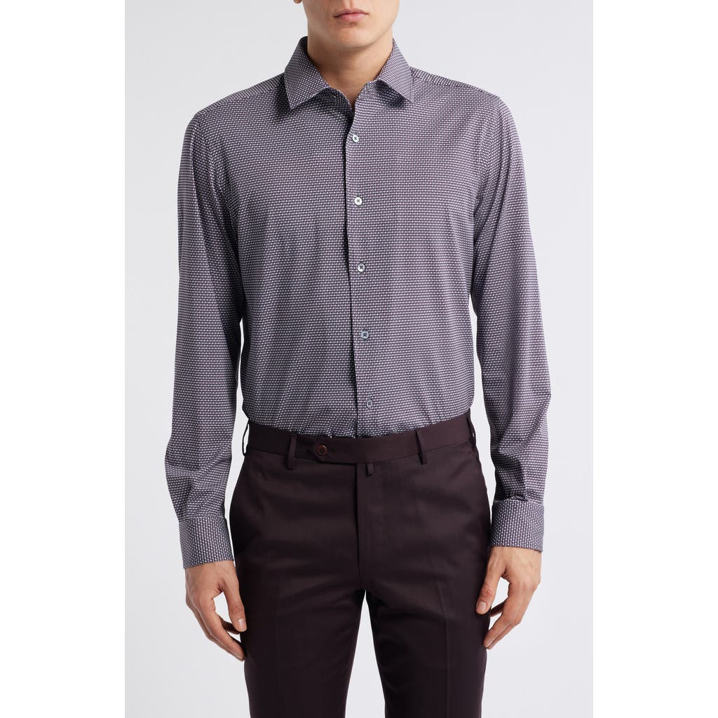 Zanella Abbey Geometric Print Knit Cotton Blend Dress Shirt In Grey