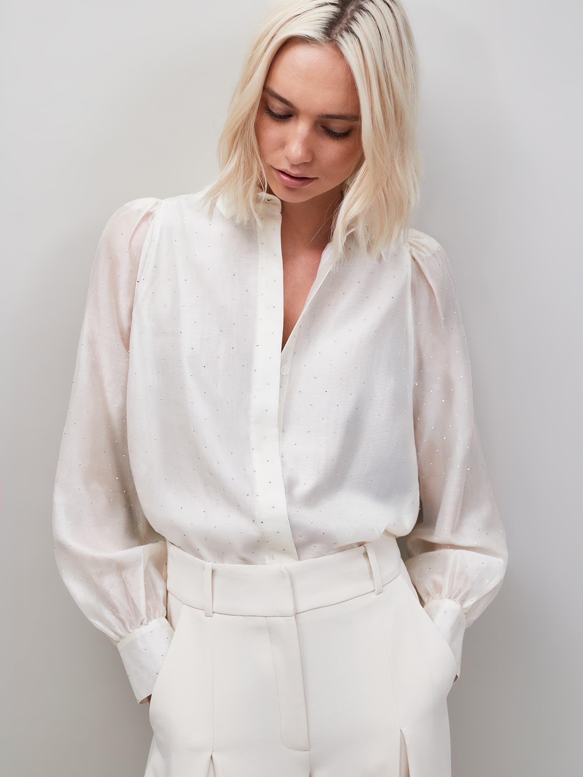 Button Up Mini Diamante Shirt