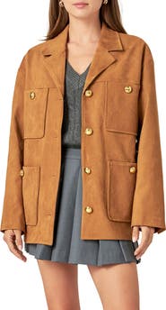 English Factory Padded Shoulder Stretch Faux Suede Jacket