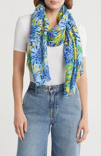 Area Stars Flower Print Scarf In Blue
