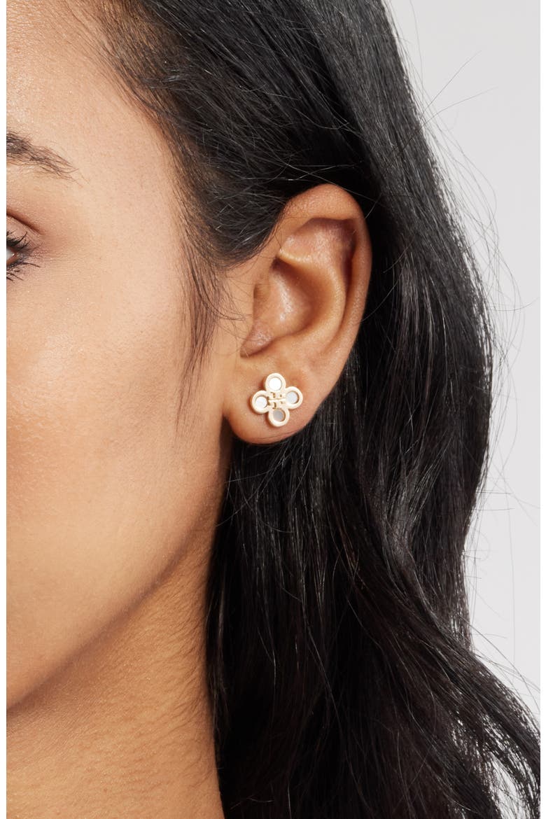 Kira Mother-of-Pearl Clover Stud Earrings, Alternate, color, TORY GOLD / MOTHER OF PEARL