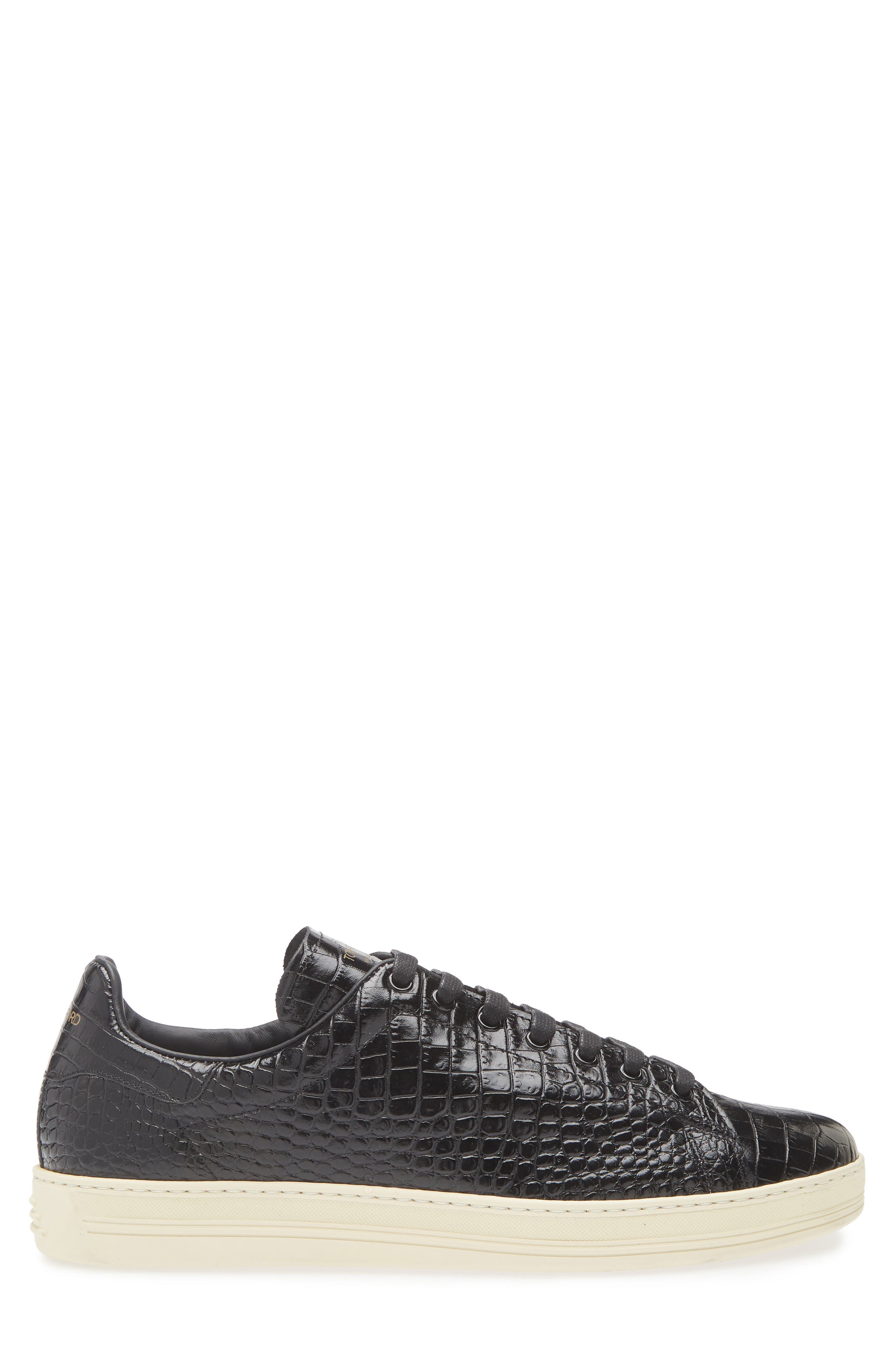 TOM FORD Croc Embossed Low Top Sneaker, Alternate, color, 3Nw02 Black/ Cream