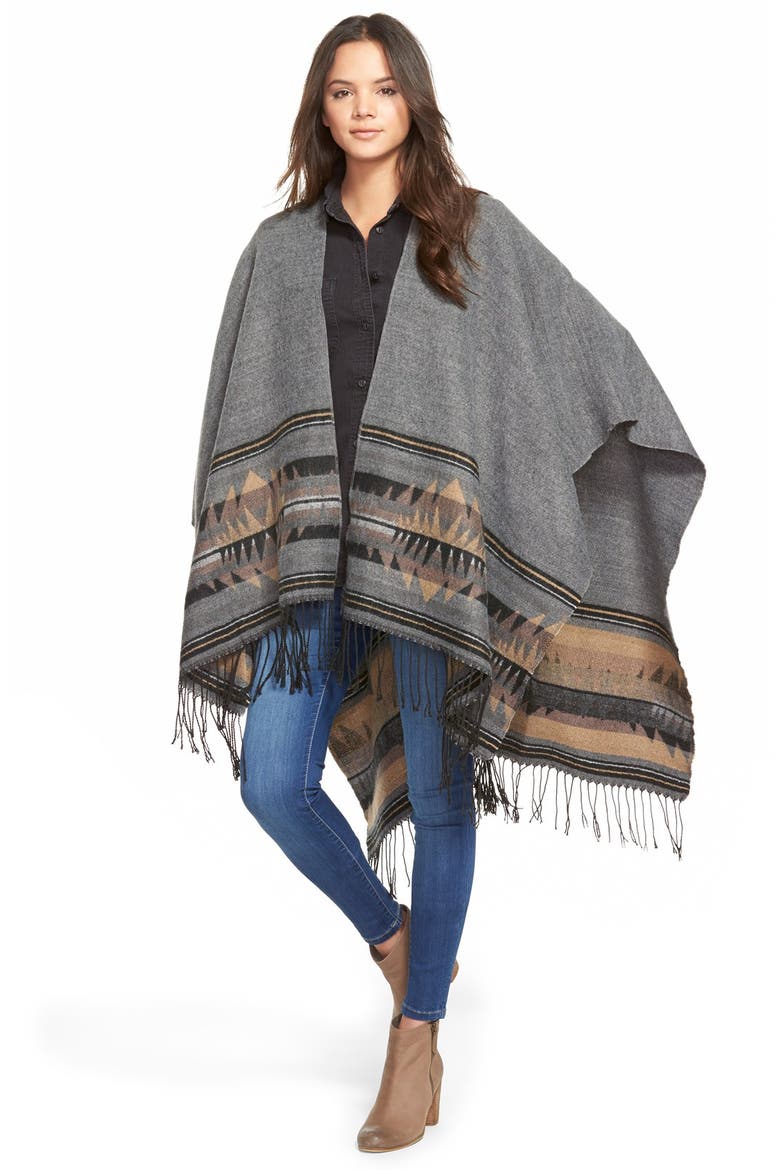 'Wanderlust' Blanket Poncho, Main, color, BLACK/ GREY