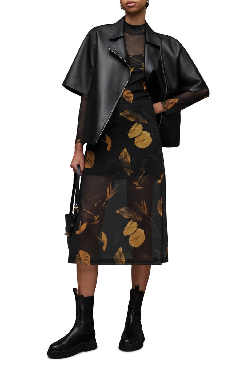 AllSaints Hanna Aretha Long Sleeve Mesh Midi Dress, Alternate, color, 