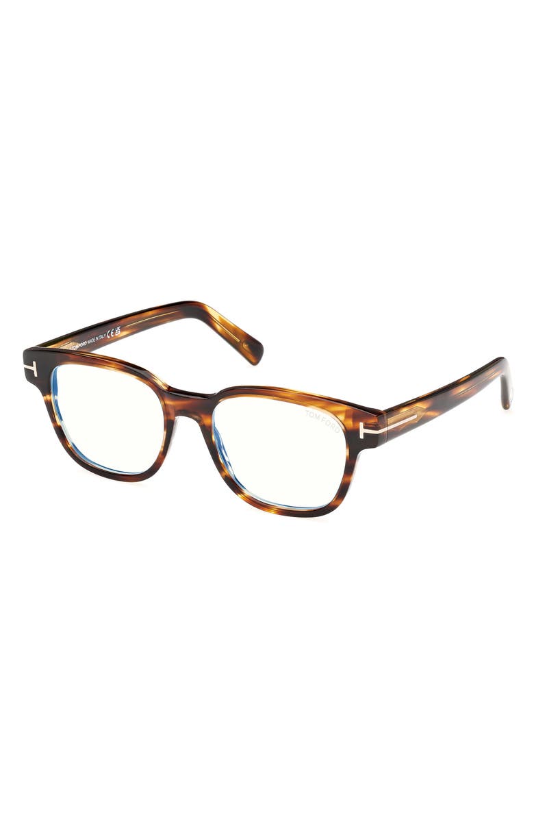 TOM FORD 50mm Square Blue Light Blocking Glasses, Alternate, color, Striped Brown / Light Havana