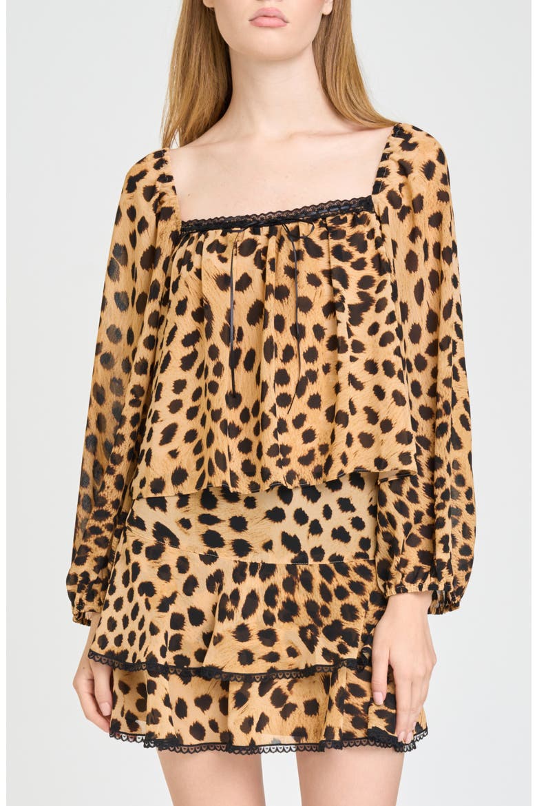 Fae Lace Trimmed Square Neck Top, Main, color, TAN CHEETAH
