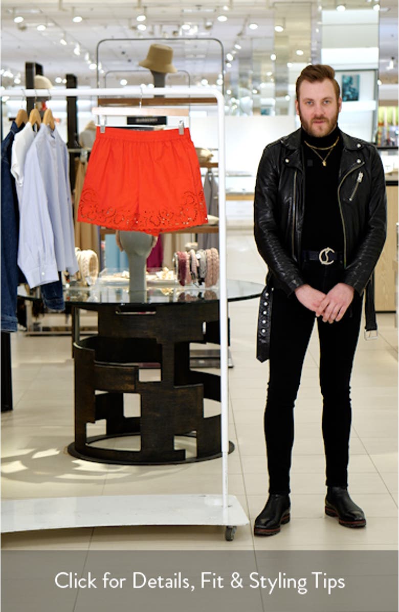 Eyelet Embroidered Cotton Blend Shorts, sales video thumbnail