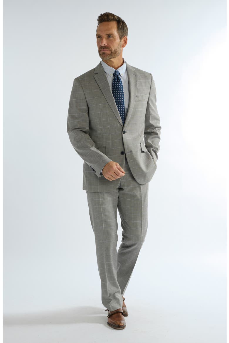 Hoxton Slim Fit Grey Windowpane Suit, Alternate, color, GREY