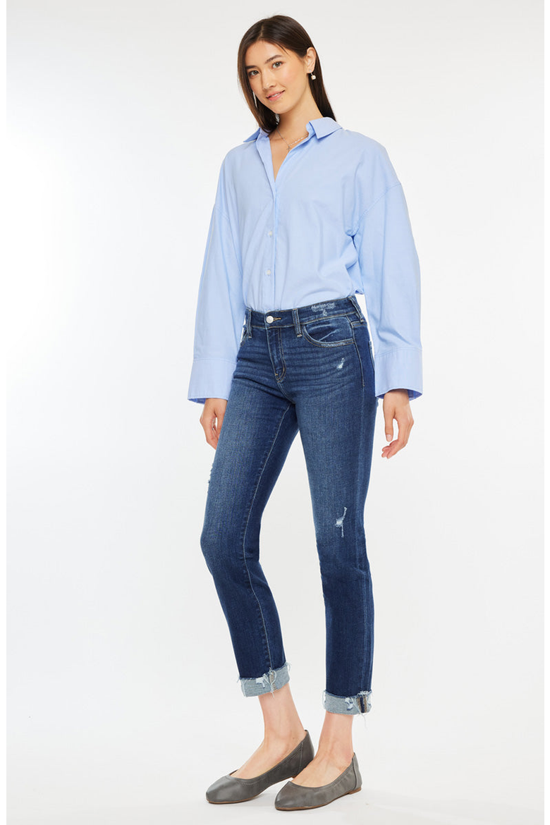 Emely Essentials Mid Rise Slim Straight Leg Jeans, Alternate, color, Dark Wash