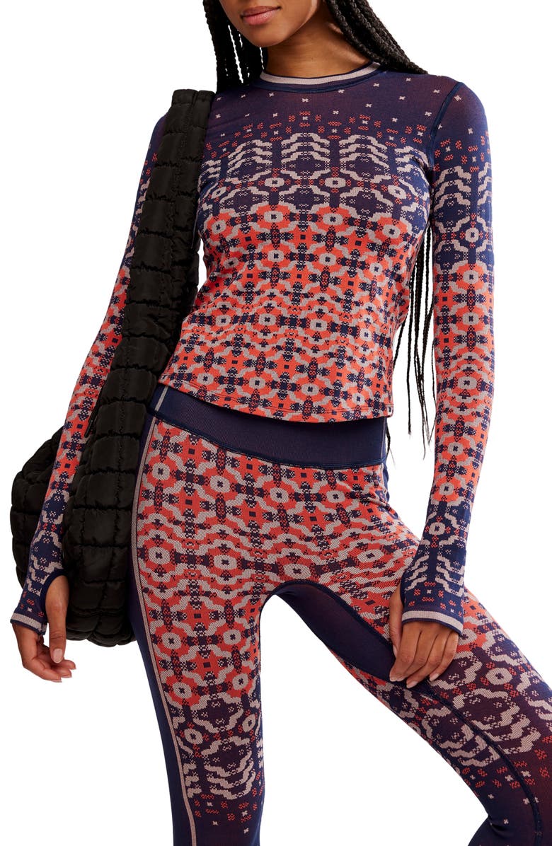 Free People Myoko Jacquard Layer T-Shirt, Main, color, Apres Navy Combo