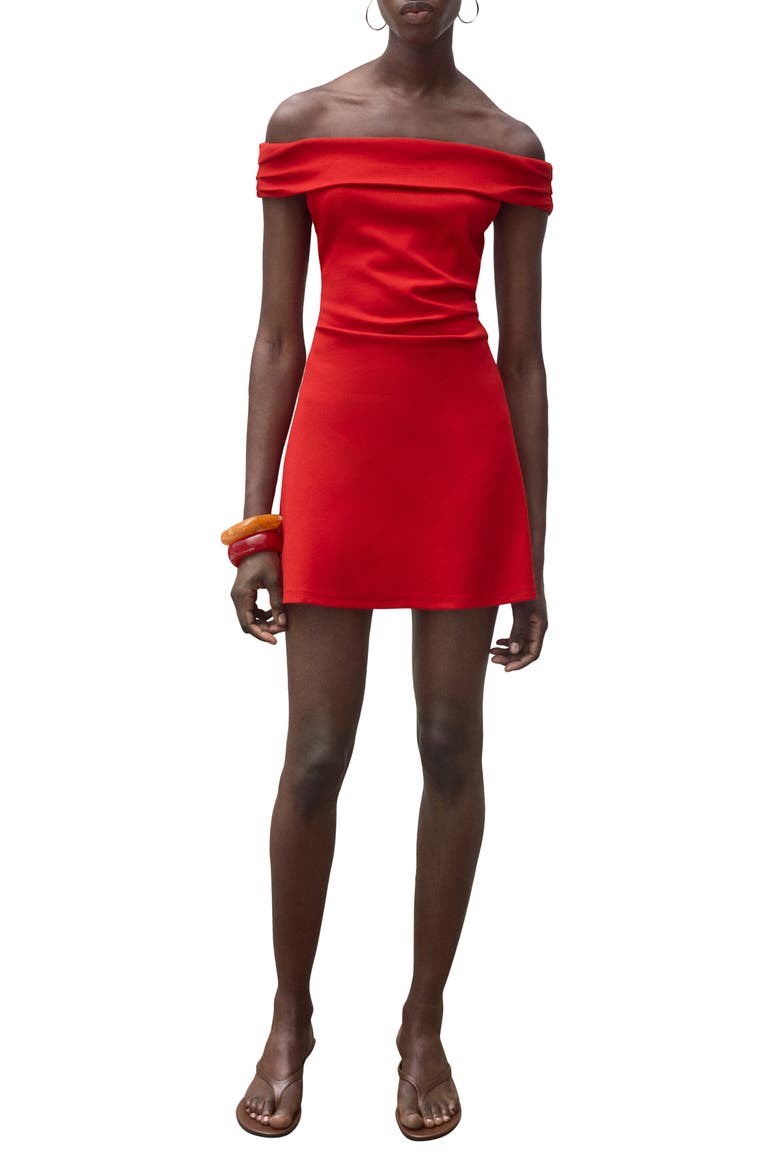 Pleated Off the Shoulder Dress, Main, color, RED