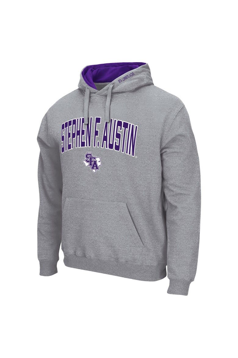 Men's Colosseum Heathered Gray Stephen F Austin Lumberjacks Arch and Logo Pullover Hoodie, Alternate, color, Heather Gray