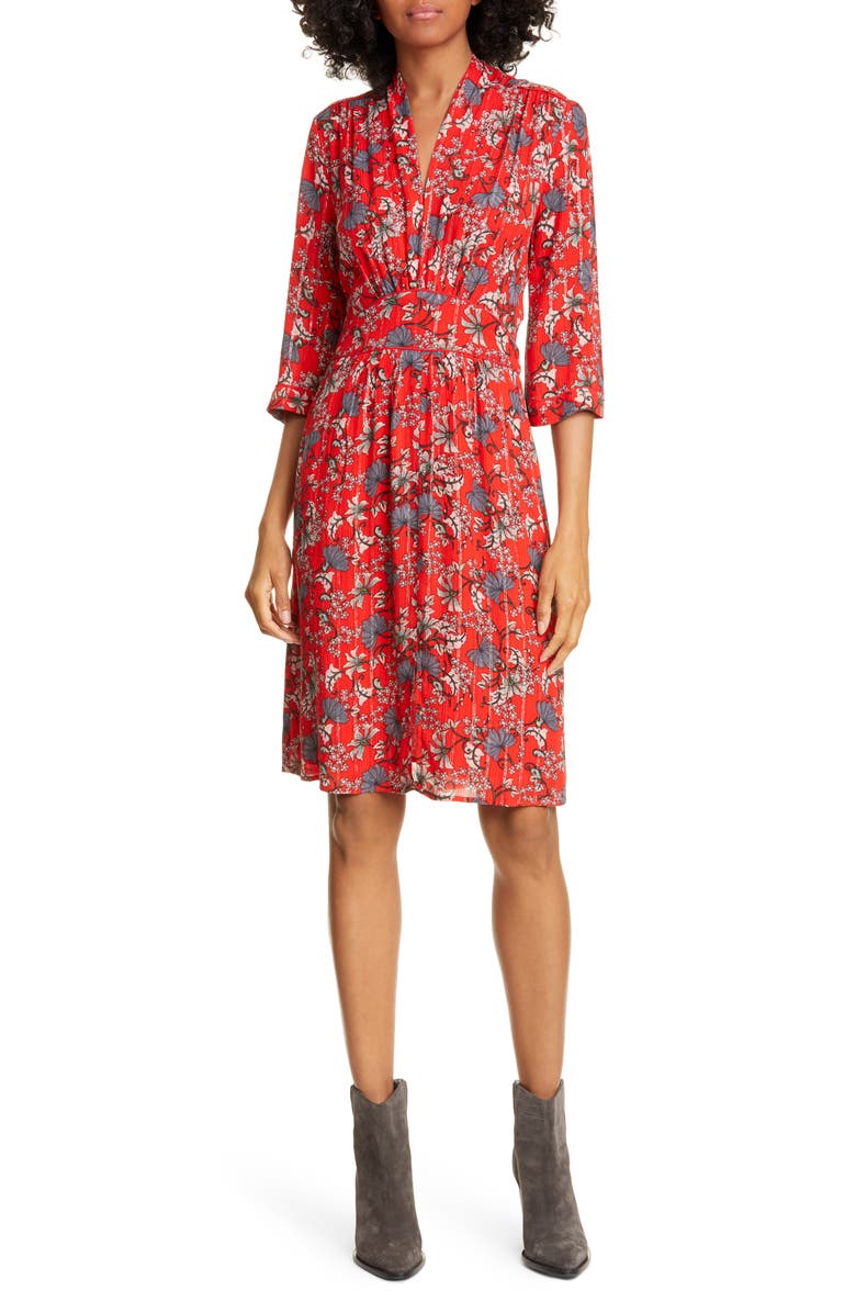 ba&sh Clotilde Floral Print & Metallic Stripe Dress, Main, color,